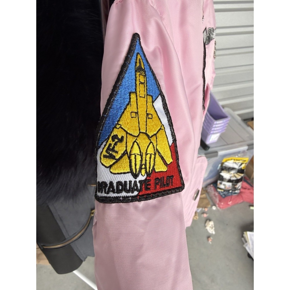 Up And Away USAF MA-1 Flight Jacket Girls 3T Pink Bomber Top Gun Pilot Patches - Picture 3 of 10
